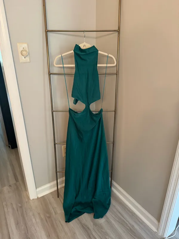Teal Cut - Out Halter Formal Dress - Image 2