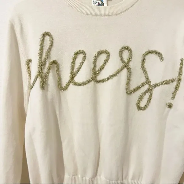 QUEEN OF SPARKLES Cheers Sweater in Ivory Gold Size XS - Image 3