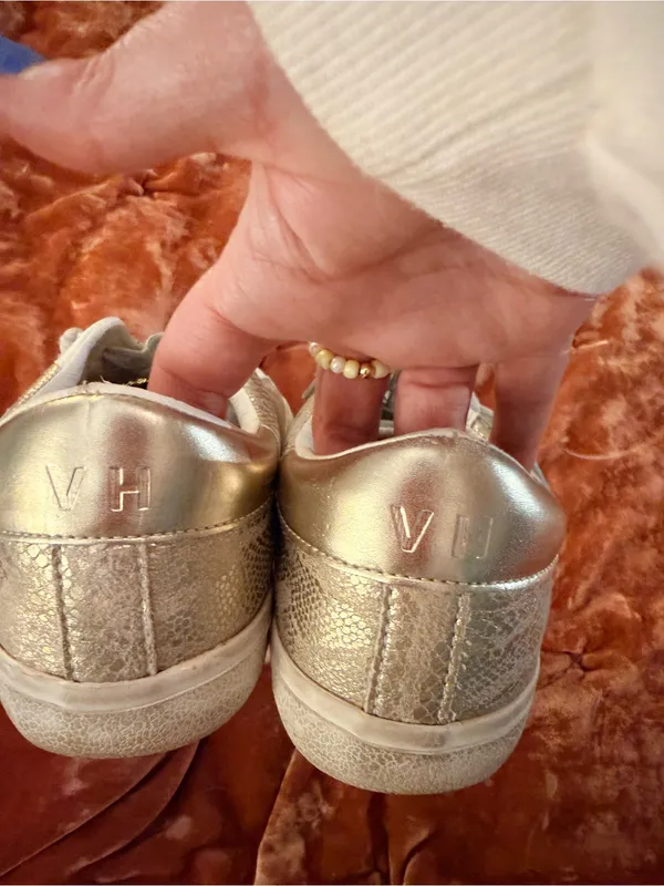 Vintage Havana Kate Gold Snakeskin with Glitter Neutral Lace Up Cssual Sneaker - Image 8