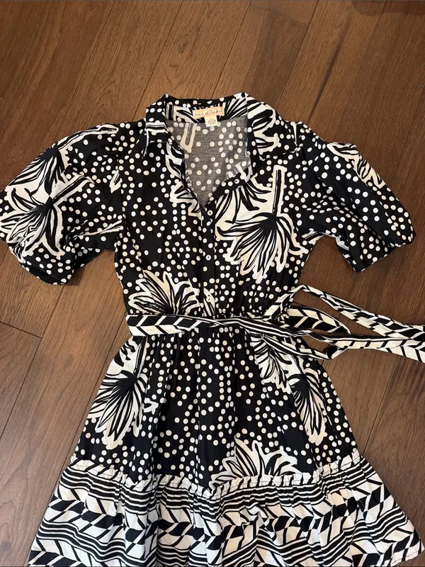 Band of the Free Black & White Floral Polka Dot Dress Size Small - C11-719 - Image 3