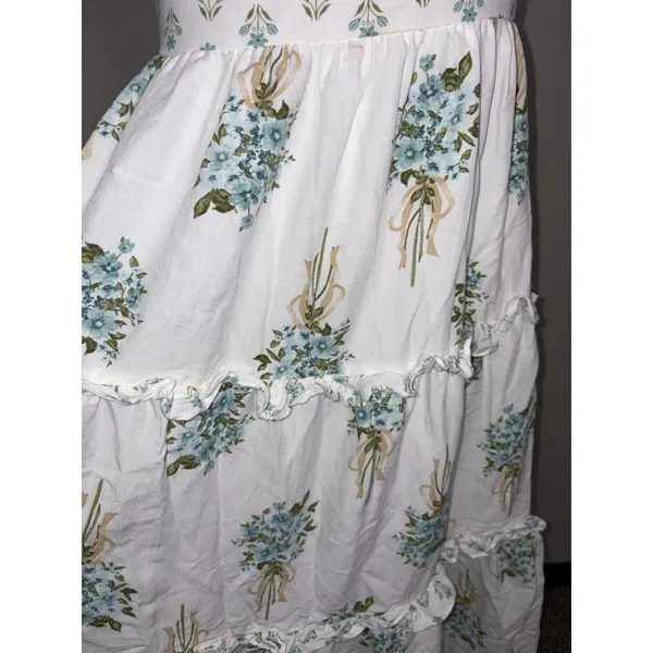 August Sky Boutique Womens Blue Floral Tie Strap Tiered Dress Size Medium - Image 4