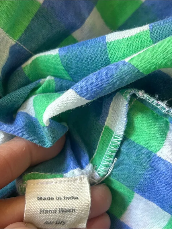 SZ Blockprints Priya Gingham Tiered Blue Green White Dress Size Small - Image 11