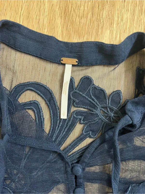 Free People Navy Floral Embroidered Sheer Yoke Tank - Image 4