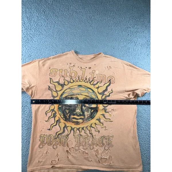 Sublime‎ Graphic T-Shirt S/M Distressed Sun Peach Oversized Boxy Boyfriend 90s - Image 9