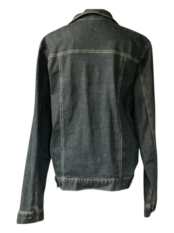 George Men's Large Black Acid Wash Denim Jacket Dark Charcoal Trucker Jean Coat L - Image 2