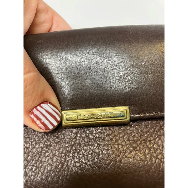 Vintage Fossil Trifold Wallet Womens OS Brown Good Leather Snap Logo Clutch - Image 2