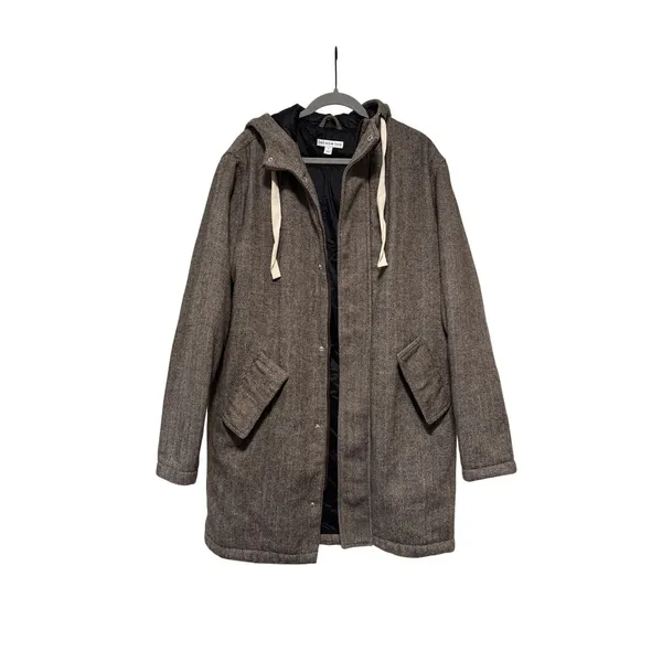 And Now This Brown Herringbone Hooded Coat M Size M - Image 2
