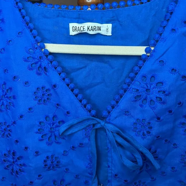 Boho ✨Royal Blue Lace Eyelet Bow Tie Vest Tank Top 2XL 💙 🎀 - Image 4