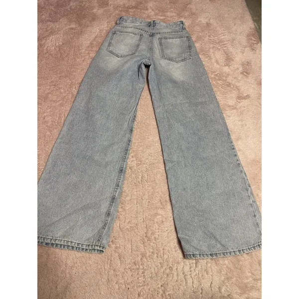 H&M Jeans Women 2 Blue Denim Wide Leg Mid Rise Zip Fly Cotton Blend Size 0 Bin11 - Image 7
