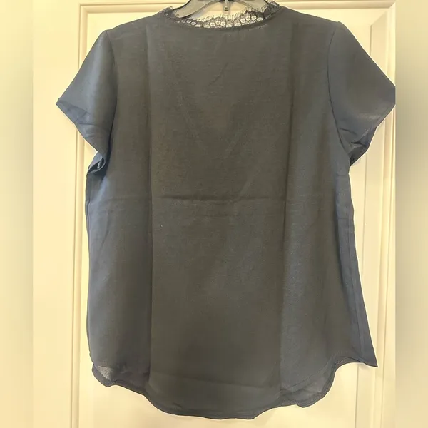 Dressy Lace Trim Blouse Black Size M - Image 4