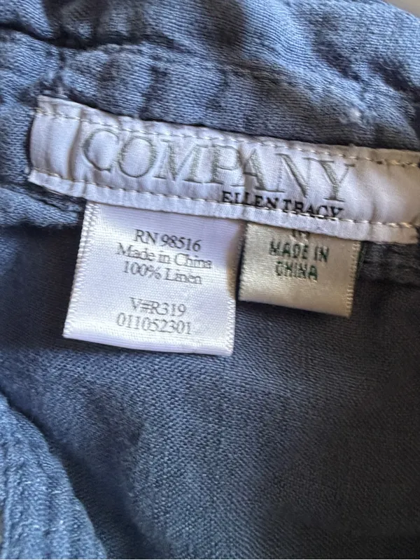 Ellen Tracy Company Linen Blue Snap Down Blouse Size M - Image 3