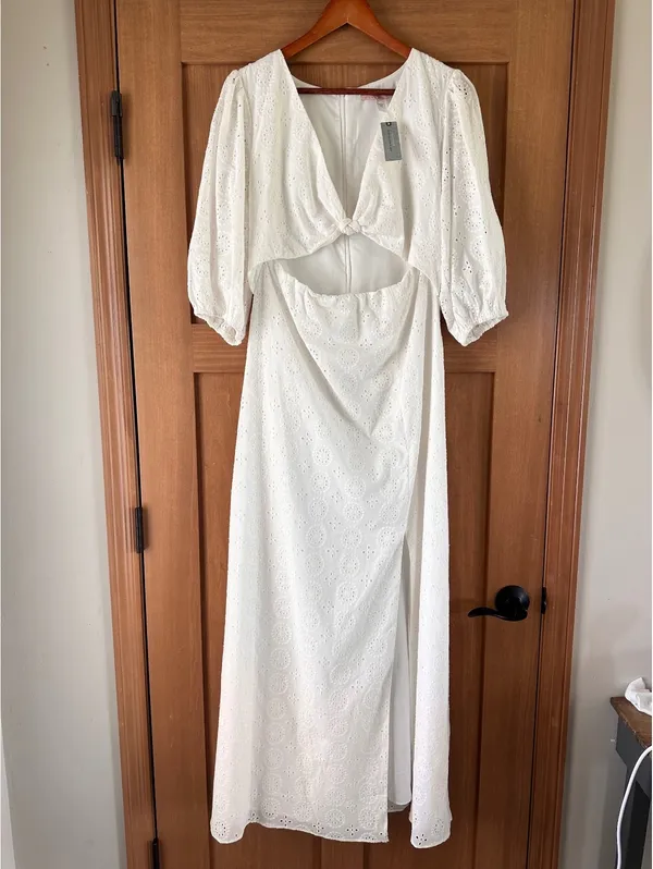 NWT Hutch Anthropologie White Eyelet Cutout Maxi Dress Puff Sleeve Women’s 12 P - Image 11