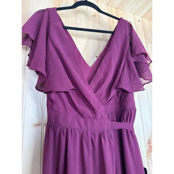 NWT Lulus Convincing Grace Burgundy Flutter Sleeve Wrap Maxi Dress Wedding Sz L - Image 4