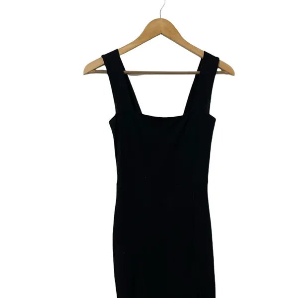 REFORMATION Cassi Black Knit Ribbed Square Neck Sleeveless Slit Midi Dresss - Image 9