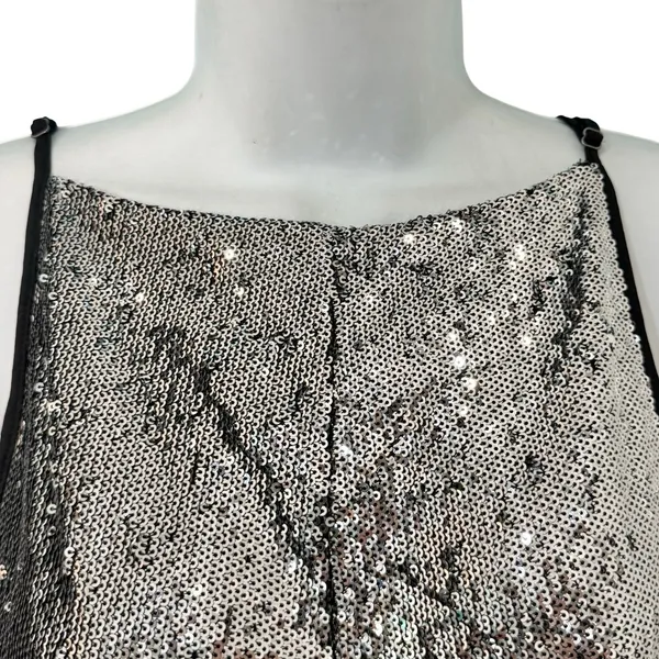 Free People James Silver Combo Black Sequin Open Back Tank Top Festival size L - Image 8
