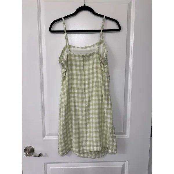 Weekend Los Angeles Green Gingham Linen Blend Ruched Side Slit Mini Dress M NWT - Image 3