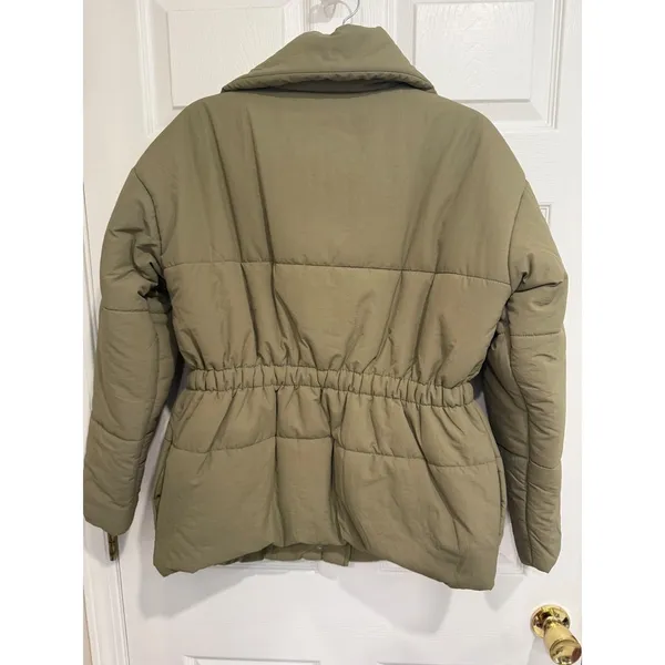 Blu Pepper Olive Green Puffer Jacket Funnel Neck Cinched Waist Coat NWT‎ Small - Image 5