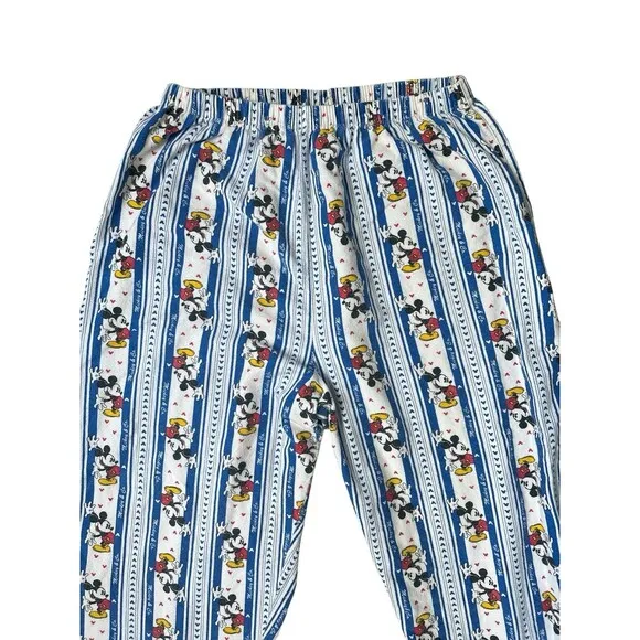 Vintage Disney Mickey Mouse‎ Blue Striped Pajama Bottoms Size Large - Image 3