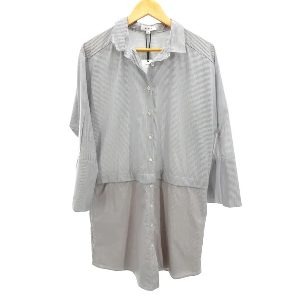 VETTA Capsule Convertible Shirt Dress Blue White Stripe Minimalist M Office NEW - Image 4