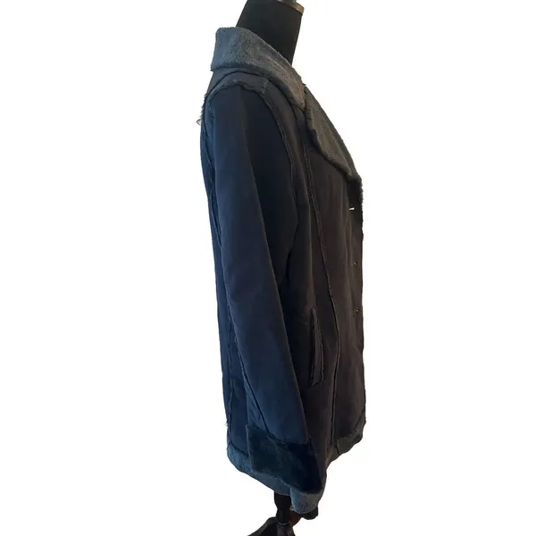 Selene Sport Faux Suede/Fur Coat Boho Hippie Retro Blue Midi Jacket Size Medium - Image 3