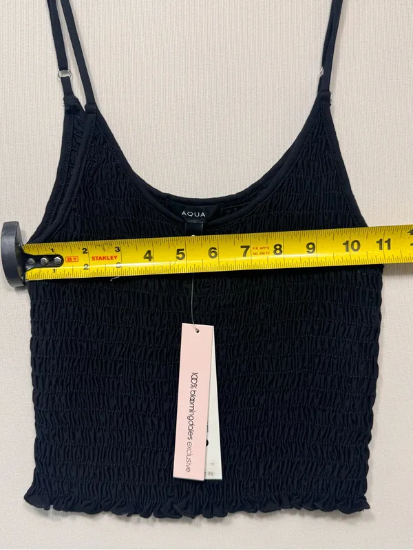 AQUA Women U-Neck Sleeveless crinkled Ruched Top, Black size small nwt - Image 3
