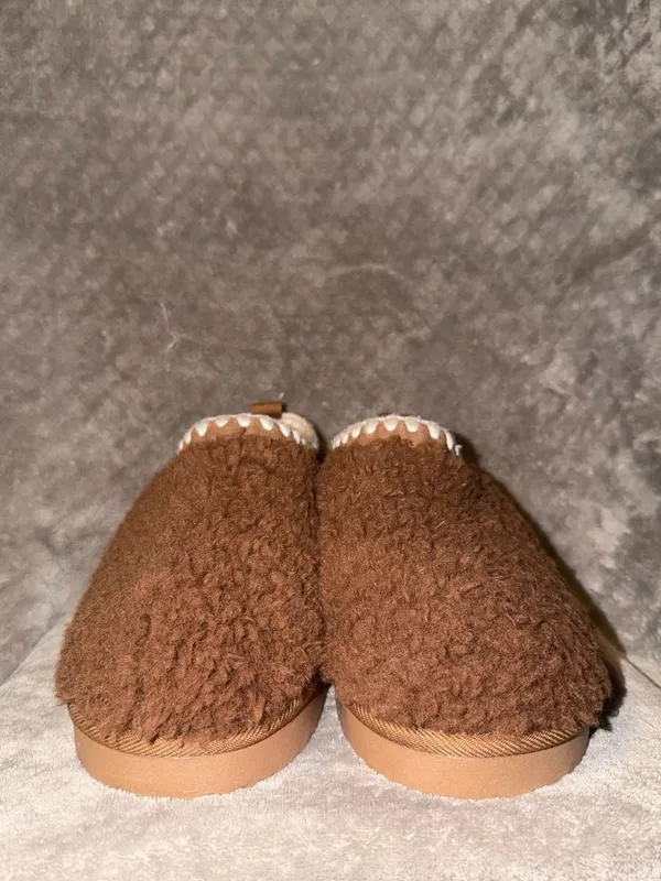 Auden Women's Kaya Genuine Suede Clog Slippers Brown Fuzzy Shearling - Image 2