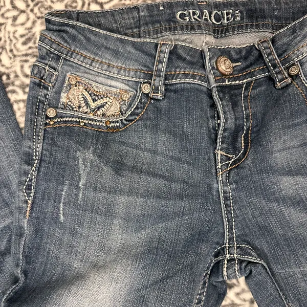 GRACE IN LA Embellished Boot Cut Jeans Size 16 - Image 5