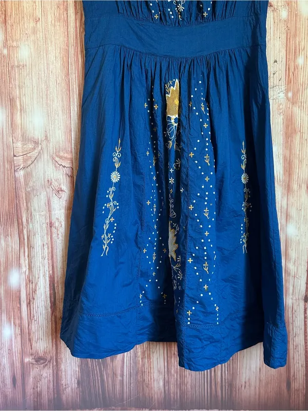 Anthropologie Lil Blue Scoop Neck White Embroidered Cap Sleeve Mini Dress Sz 4 - Image 6