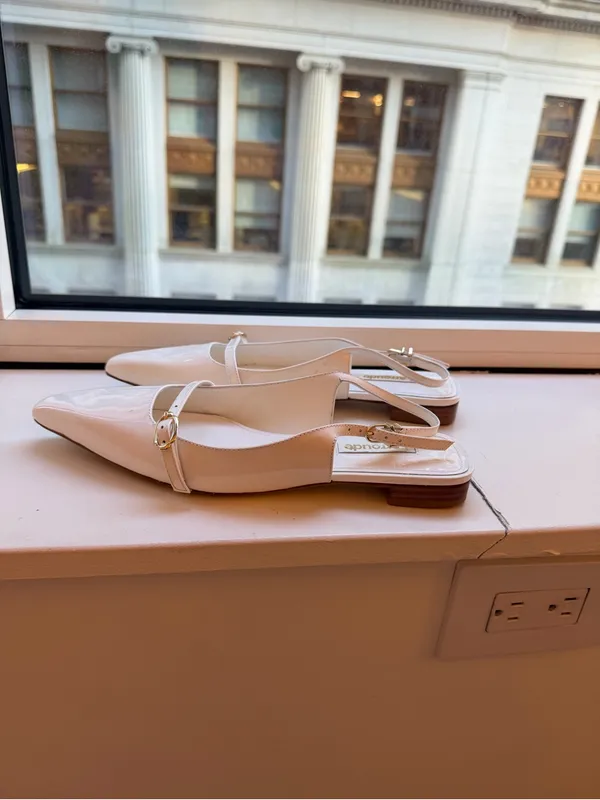 Larroude White Patent Pointed Mary Jane Slingback Flats- worn 1/2x - Image 6