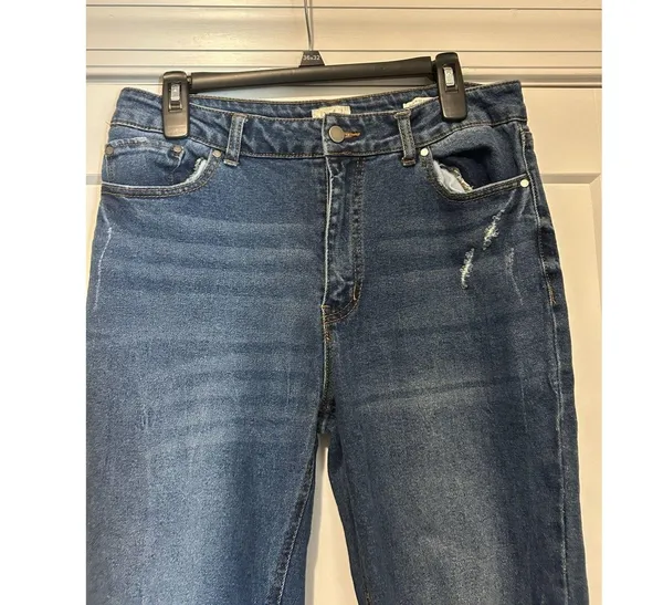 Wonderly Mid Rise Slim Flare Distressed Jeans Dark Blue Denim Size 16 Curvy Plus - Image 2