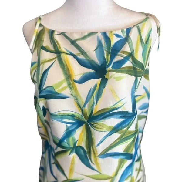 Liz Claiborne Silk Sheath Dress Womens 8 White Blue Green New Tropical Mini Tie - Image 7