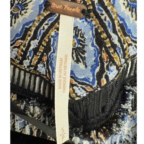 Free People Moonlight Dance Floral Bell Sleeve Boho Tunic Top Blue Size‎ Small - Image 3