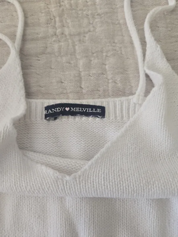 Brandy Melville White Knit Cropped Sweater Tank - Image 2