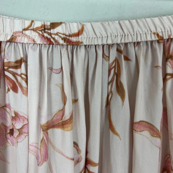T Tahari Maxi Skirt Womens Large Cream‎ Pink Floral A-Line Stretch Lightweight L - Image 12