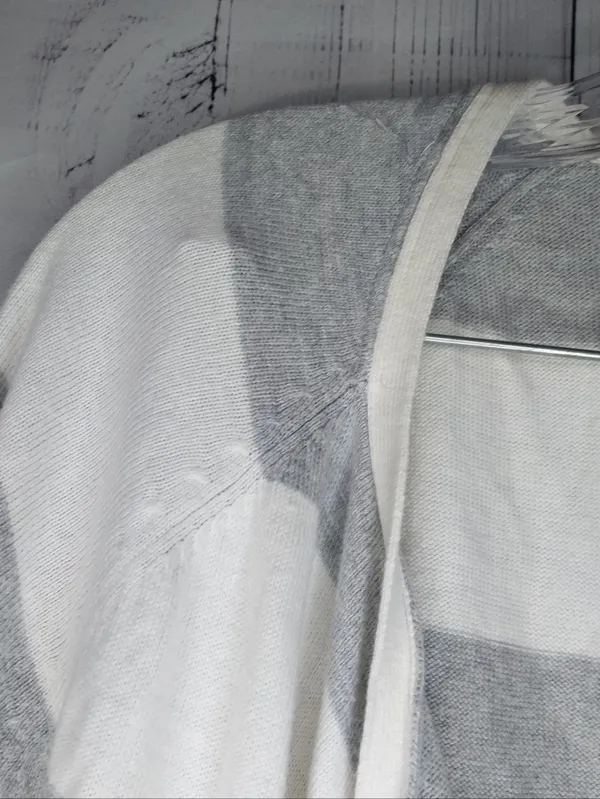 Aeropostale Gray & White Striped Open Casual Draped Preppy Cardigan Sweater - Image 5