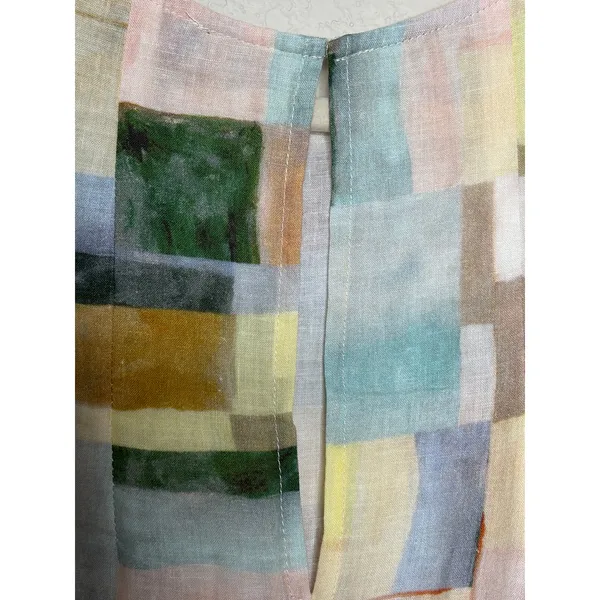 GiGiO Linen Tencel Asymmetrical Tunic Top Size L Abstract Art Print - Image 9