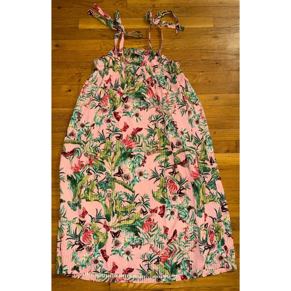 H&M Smocked-bodice strappy dress in a pink/floral or tropical pattern 12 New - Image 2