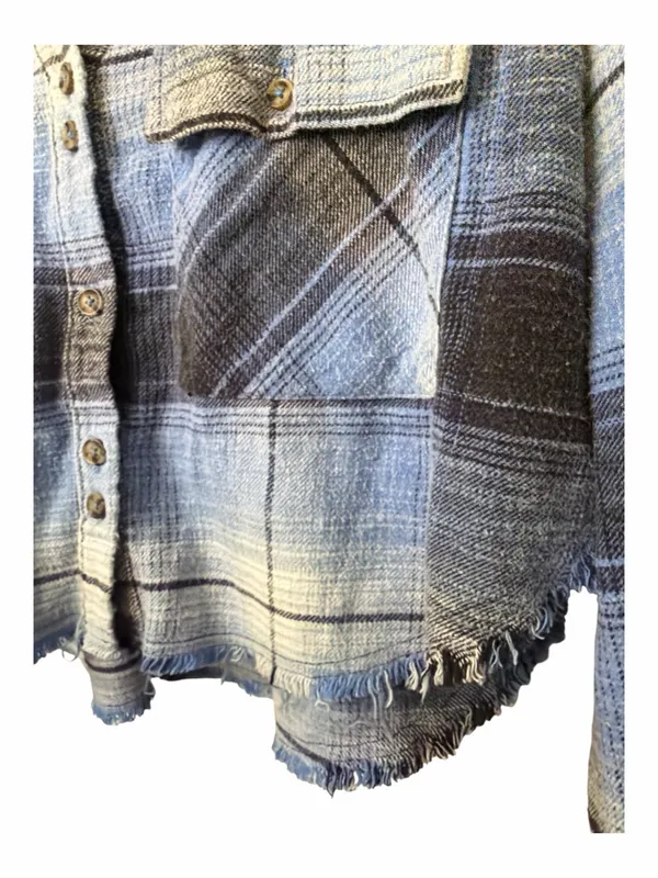 BDG Joey Flannel Shirt Womens Blue Boho Retro 90s Y2K Casual Comfy Streetwear - Image 3