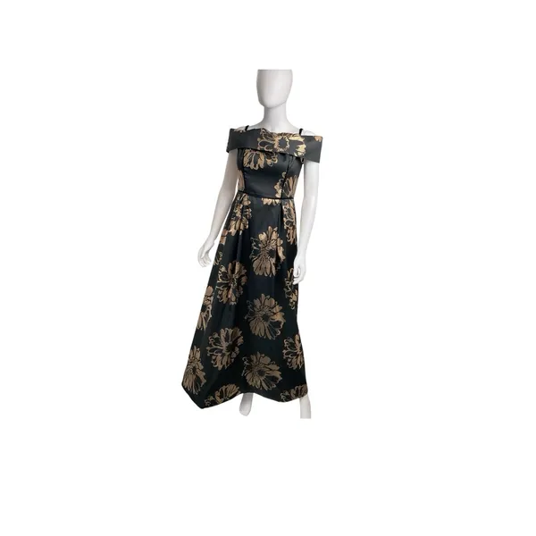 Nicole Miller formal gown with gold‎ flowers and velvet detail - size 2 - Image 2