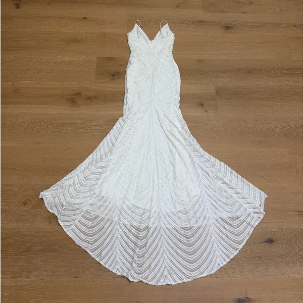 No Brand Beaded Maxi Dress Gown Bridal Size S White - Image 4