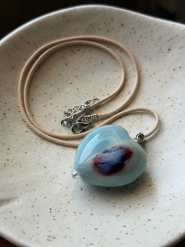 Handmade chunky large heart ceramic bead cute fairy boho whimsy necklace🩵 - Image 5