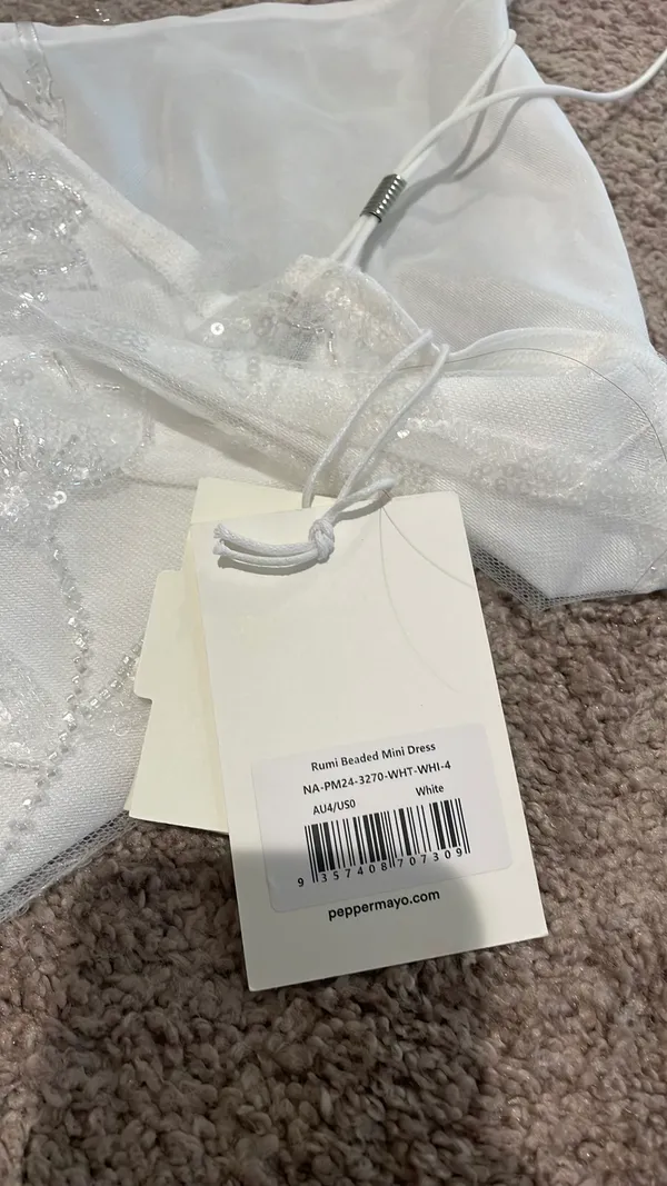 Peppermayo White Beaded Halter Mini Dress - Image 4