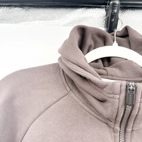 Athleta Womens Forever Fleece‎ Brown 1/2 Zip Athleisure Lounge Hoodie Size M - Image 3