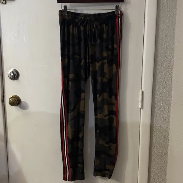 Liz & Sara Camouflage Racing Stripe Drawstring Leisure Pants M Indie Sleaze Rave - Image 3