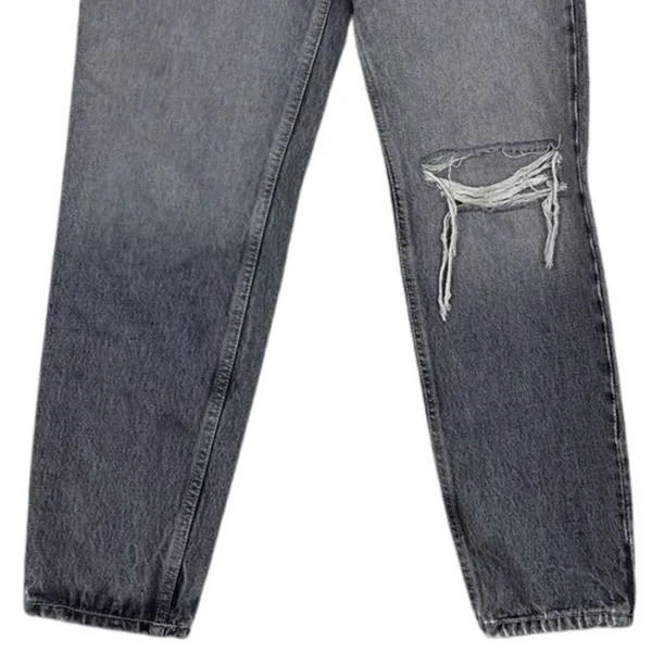 ZARA Wide Leg High Rise Vintage DInspired istressed Cropped Jeans 2 Rinsed Black - Image 4