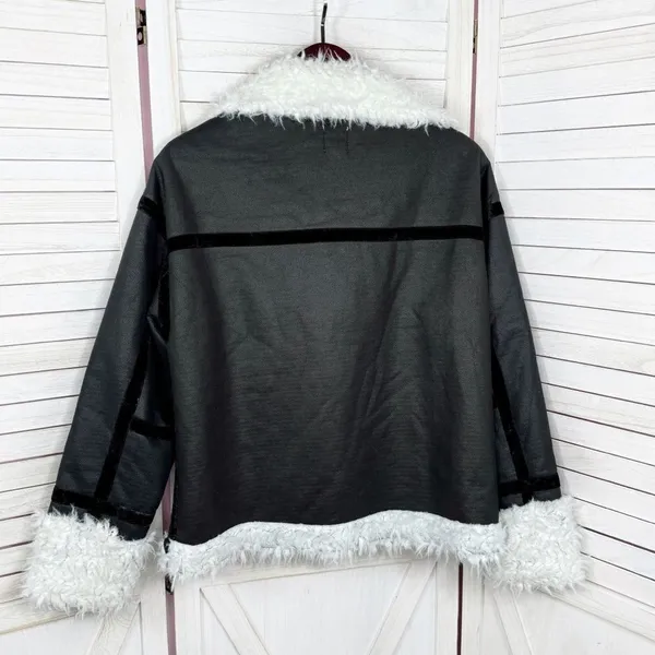 Princess Polly‎ Mariana Jacket Small Medium Black PU Faux Fur Lined Moto Biker - Image 11