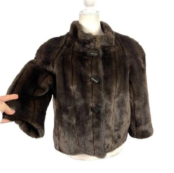 Alpine Studio Women's Fur Faux Brown Cropped Coat Jacket Size Medium - Image 6