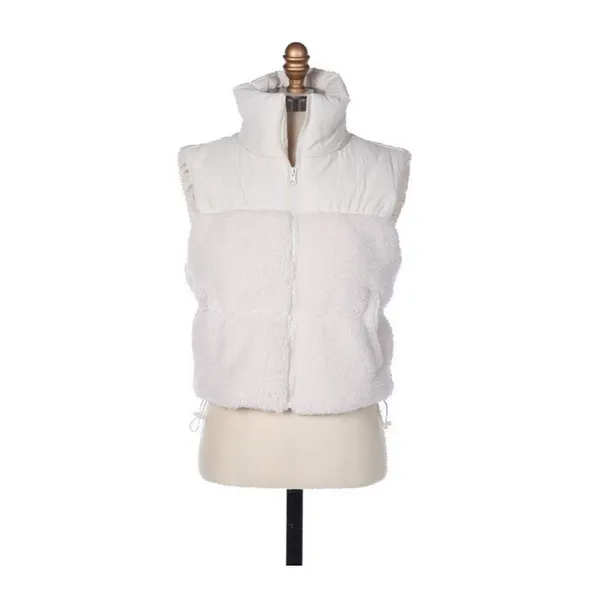 Thread & Supply‎ XS Nylon Sherpa Vest 2 Pocket Full Zip Utility Chic Off White - Image 3