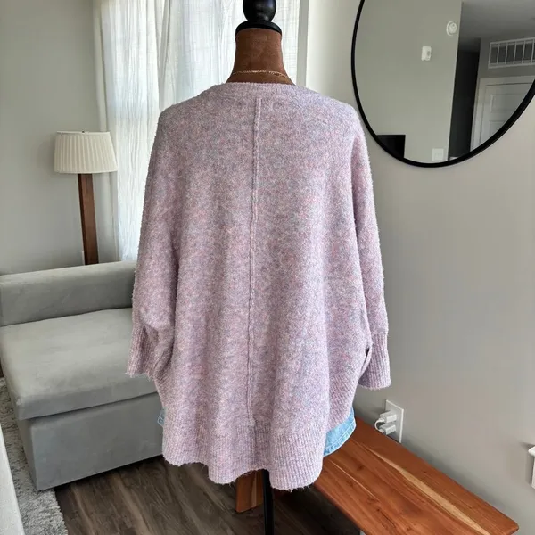 Lou & Gray Loft Pink Marble Heathered Knit Sweater Quarter Sleeve Poncho Style S - Image 5