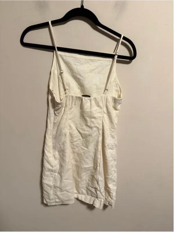 Abercrombie & Fitch Linen Blend Mini Dress Cream Beige- Size Small - Image 3